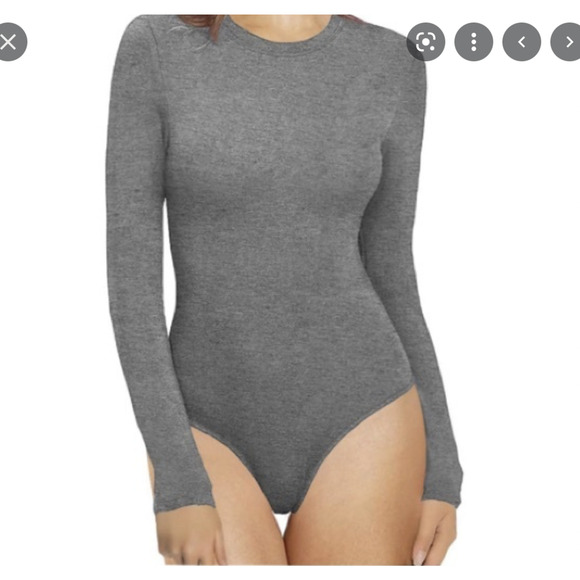 Mangopop Bodysuit Women's Size M Gray Long Sleeve Stretch Scoop Neck Top New - Picture 1 of 12